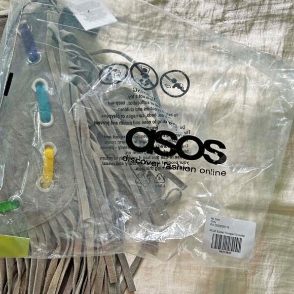 SHOULDER BAG, ASOS SUEDE LEATHER, LT GREY, COLOURED SUEDE LACE ACCENTS, STRAP - Picture 11 of 12
